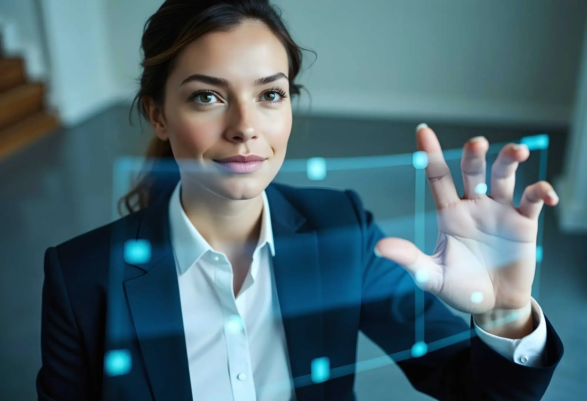 geschaftsfrau-mit-futuristischer-schnittstelle